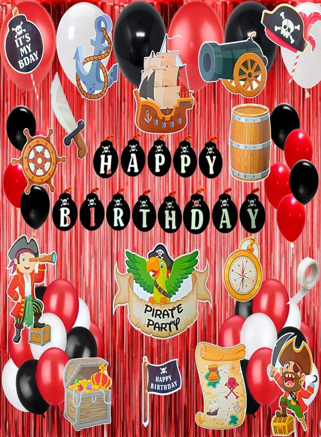 FI - FLICK IN Pirates Latex 59 Pcs Pirate Theme Birthday Decoration Banner Props Red Curtain Pirate Birthday Decoration (Pack of 59, Multicolor) - Image 1
